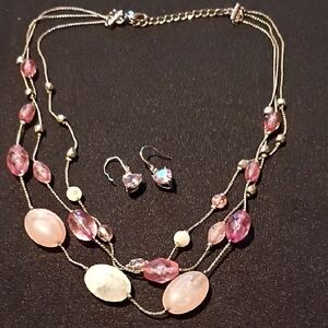 Elegant Pink Cubic Zirconia & Sterling Silver Earrings with Matching Necklace.